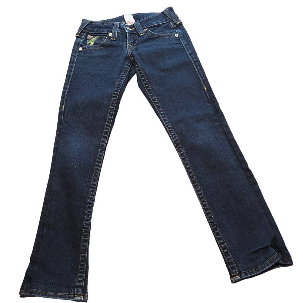 True Religion Jeans Gold Metallic Brand Back Pocket Dark Wash Women's  24